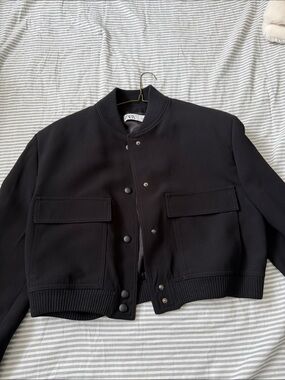 Zara Black Cropped Utility Bomber Jacket